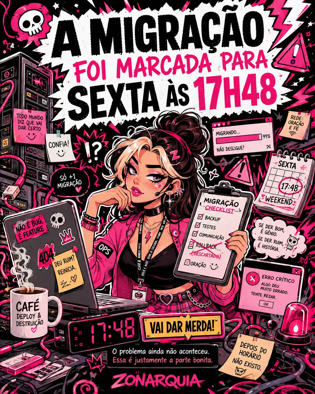 Equipe prestes a iniciar uma migração de sistema no fim da tarde de sexta-feira