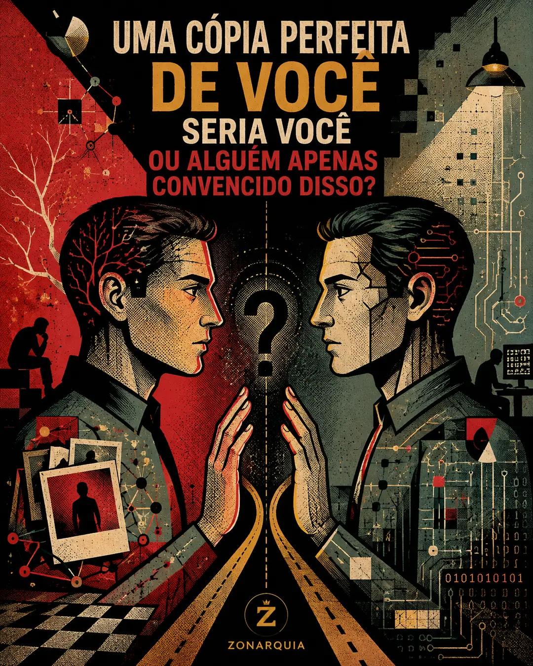 Pergunta da comunidade Perguntas Além do Tempo: Uma cópia perfeita de você seria você ou alguém apenas convencido disso?